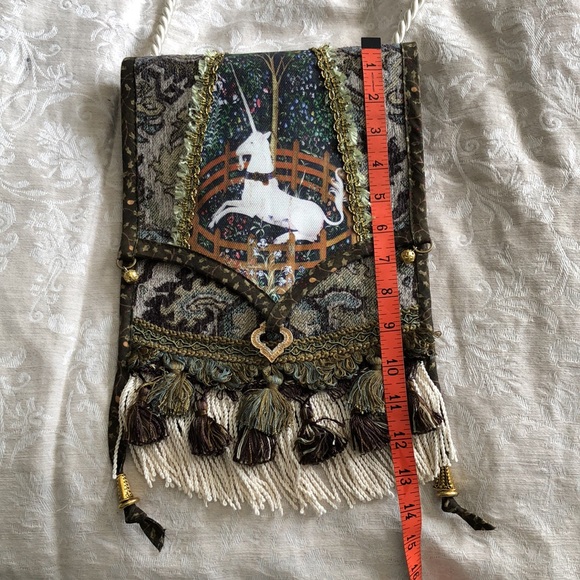 Unicorn in Captivity Fabric Bag Purse Renaissance Garb Handmade Tassel Flap - Picture 7 of 8